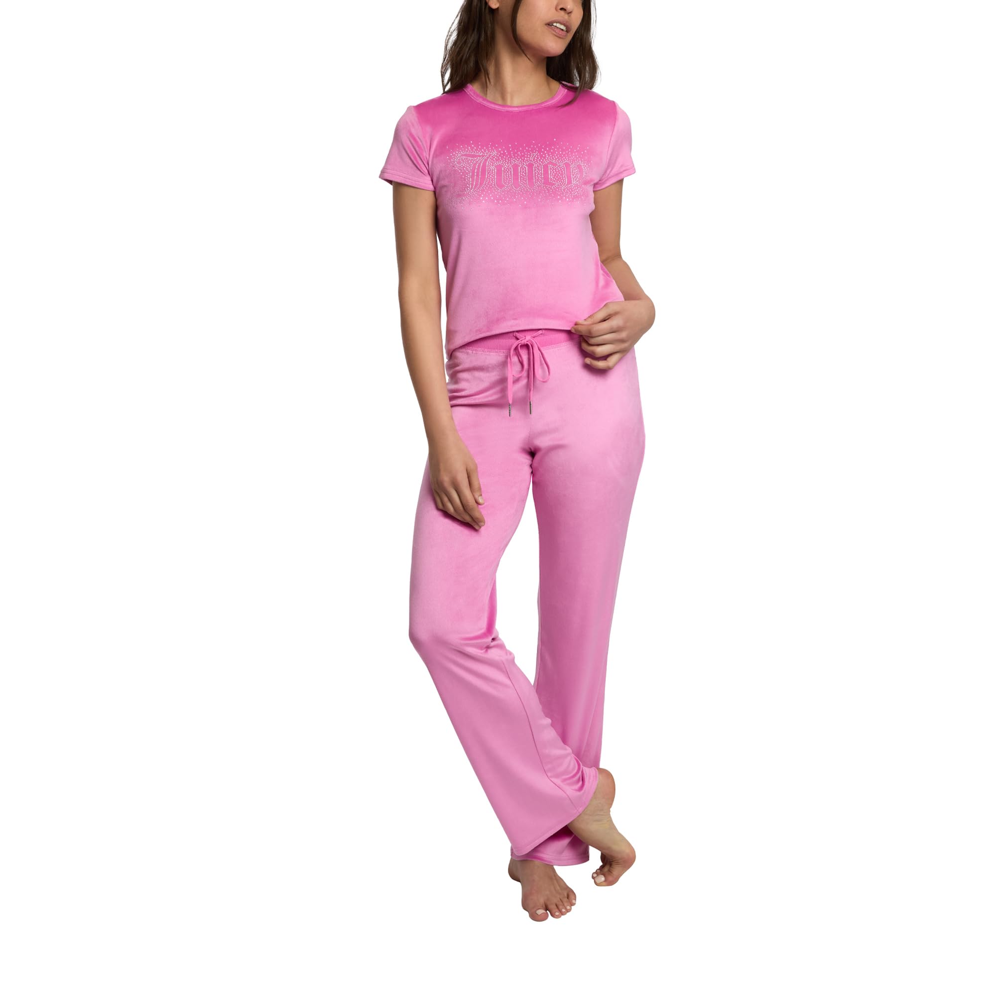 Juicy Couture Women's 2-Piece Velvet Fleece Lounge Sleepwear Set â€?Short Sleeve Shirt and Pants