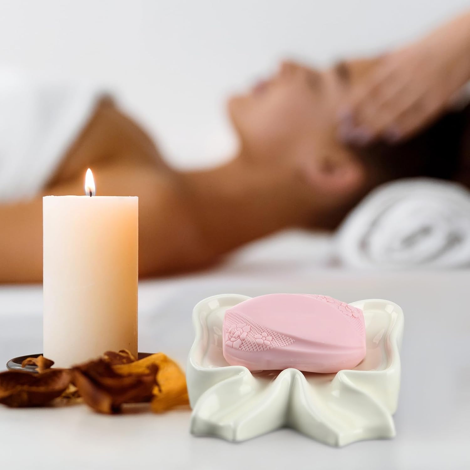 Coquette Bow Soap Dish Draining Soap Box Ceramic Cute White and Pink Bowtie Trinket Tray Bowknot Bathroom Countertop Accessories