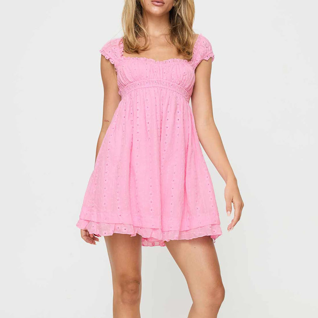 Womens Summer Sleeveless Floral Embroidery Loose A-line Dress for Beach Club Party