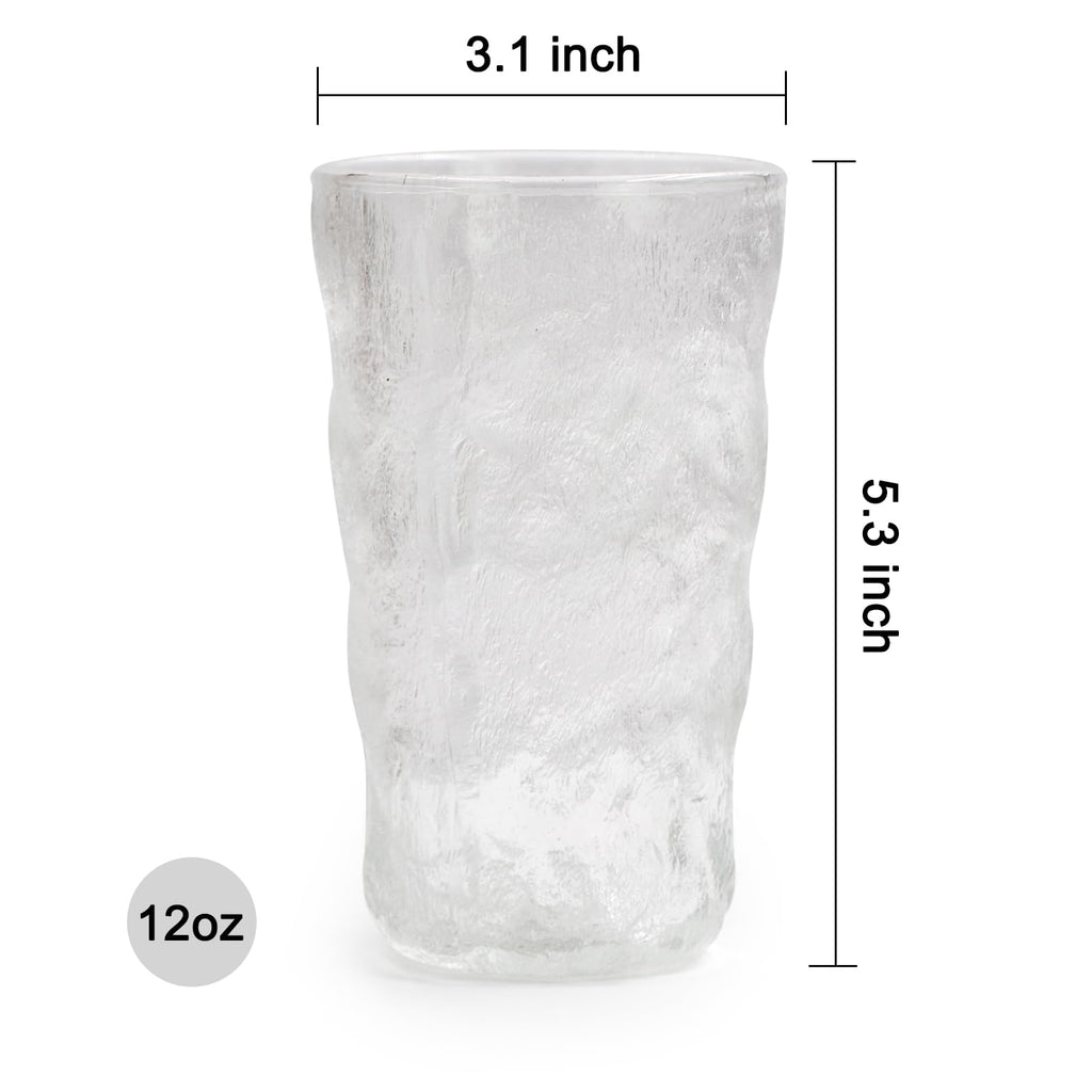 Drinking Glasses, Glassware Sets of 2, Mixed Drinking Glacier Pattern 12 oz Glass Cups