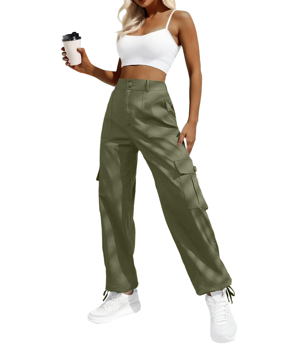 Women's High-Waisted Cargo Pants â€?Y2K Streetwear Baggy with 6 Pockets & Drawstring Cuffs