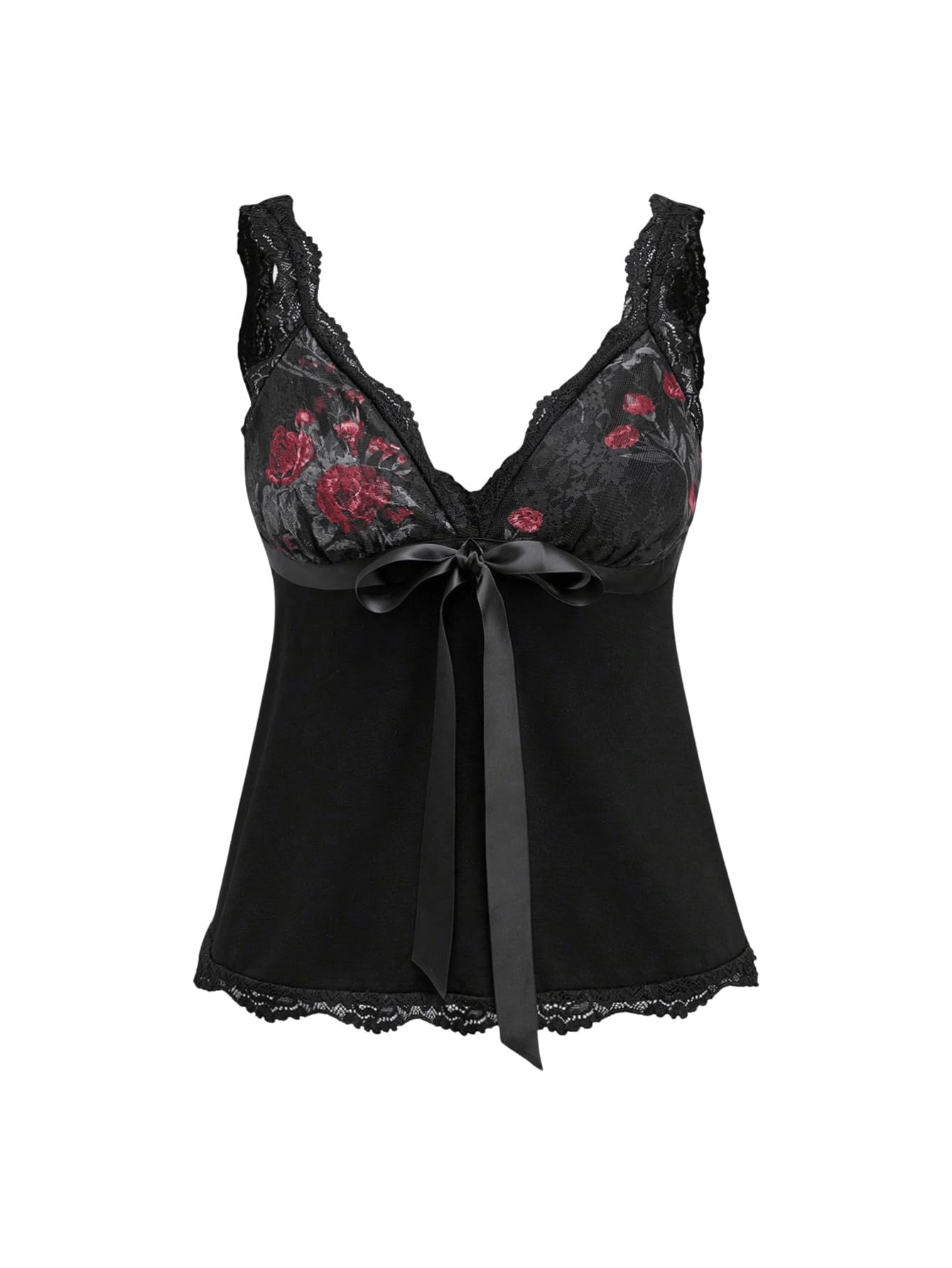 Women's Coquette Tank Tops Y2K Lace Trim Crop Top Bowknot Deep V Neck Sleeveless Camisole Blouse