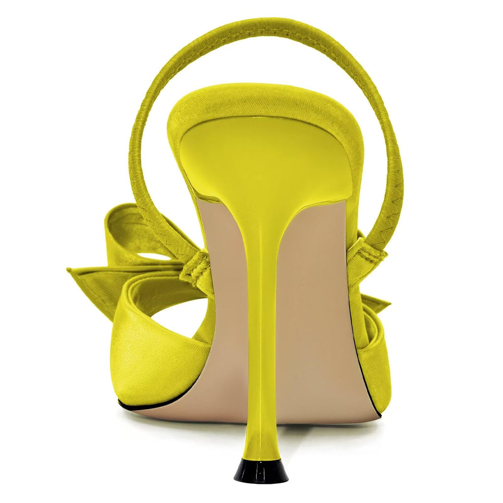 Satin High Heels Slingback Open Toe Mules Sandals Bow Stiletto Sexy Heels Comfortable Party Shoes