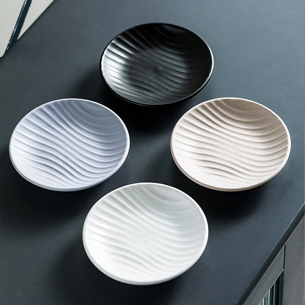 Chic Round Soap Dish, Modern Minimalist Striped Design Ceramic Tray