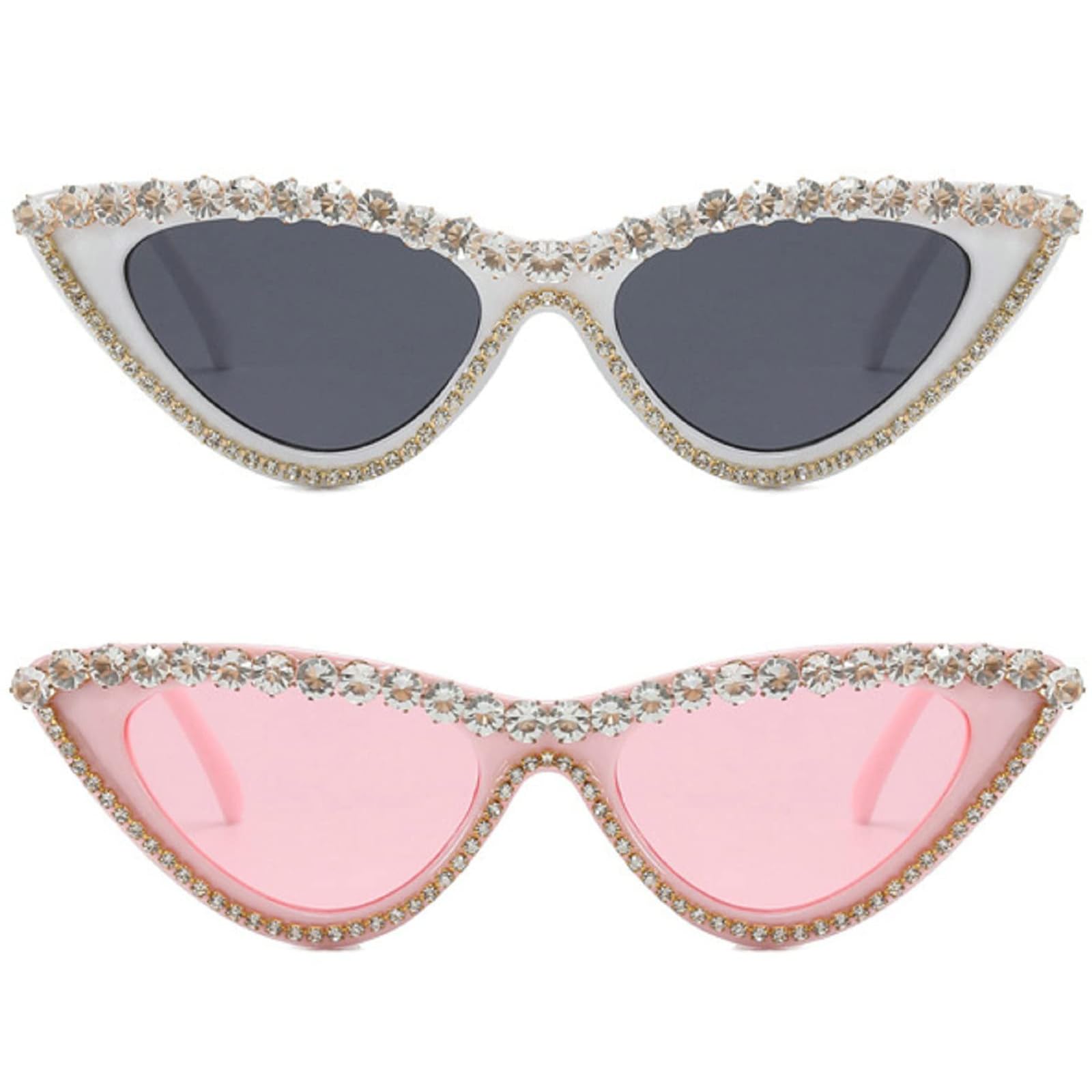Coquette Bling Sunglasses Crystal Rhinestone Shades Retro Half Rim Women Cat Eyewear