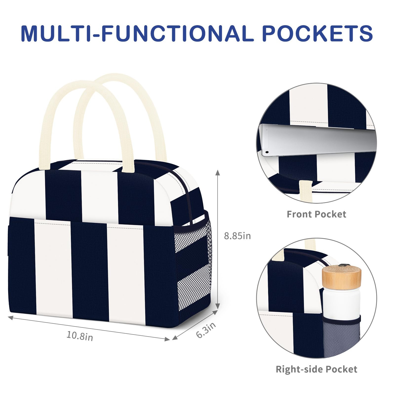 Reusable Insulated Lunch Tote Bag,Leakproof Food Handbags Case High Capacity