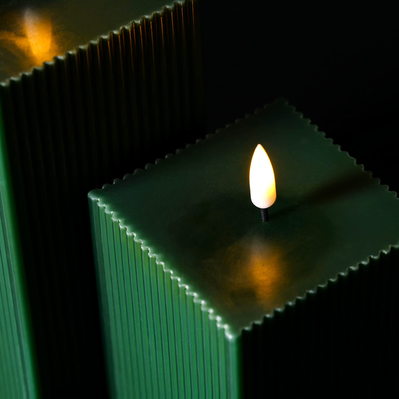 Square Ribbed Flameless Candles with Remote, Flickering Real Wax Battery LED Candles 3" H 4" 6"