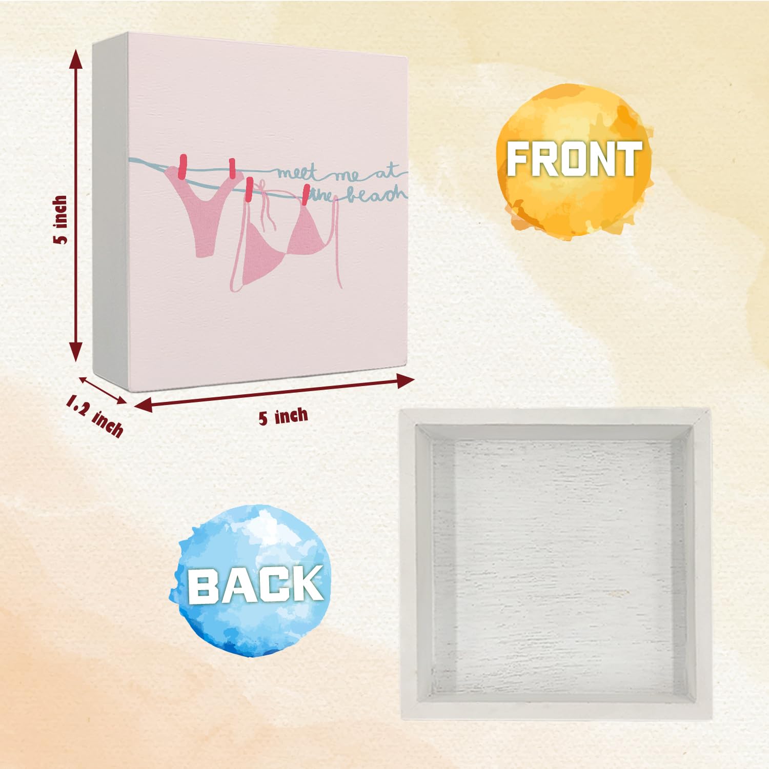 Coquette Pink Bow Champagne Wooden Box Sign, 5x5 Inch