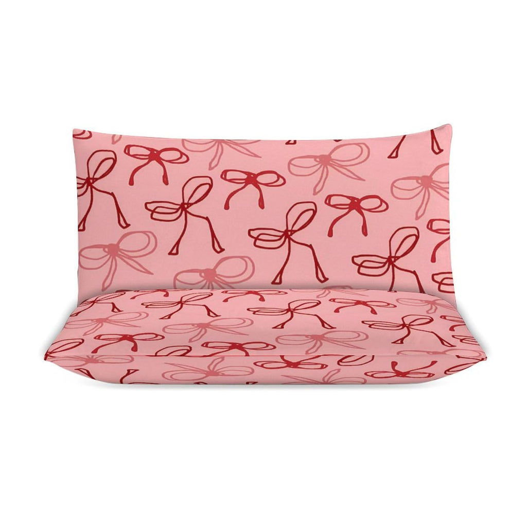 Pink Red Bow Comforter Set Duvet Cover Quilt Cover Set Ultra Soft Bed Cover (1 Duvet Cover+2 Pillowcases)