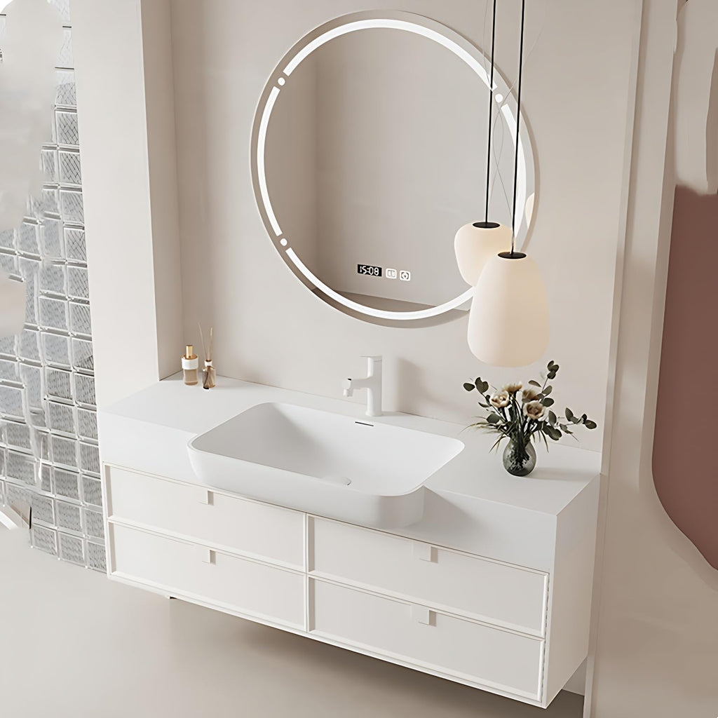 Elevated Bathroom Vanity with Sink & Smart Defogging Mirror, Floating Bathroom Vanity for Small Space, Solid Wood Material