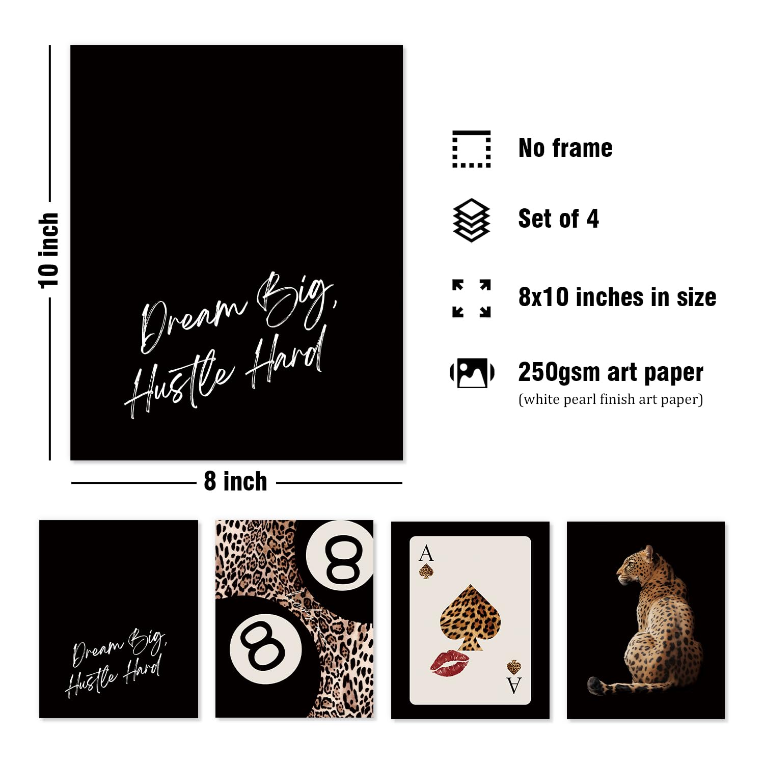 Trendy Leopard Wall Art Prints Set of 4 Funky Lucky 8 Ball Posters Prints Preppy Room Aesthetic Cheetah Wall Decor for Girls Room Dorm Apartment 8x10 Unframed