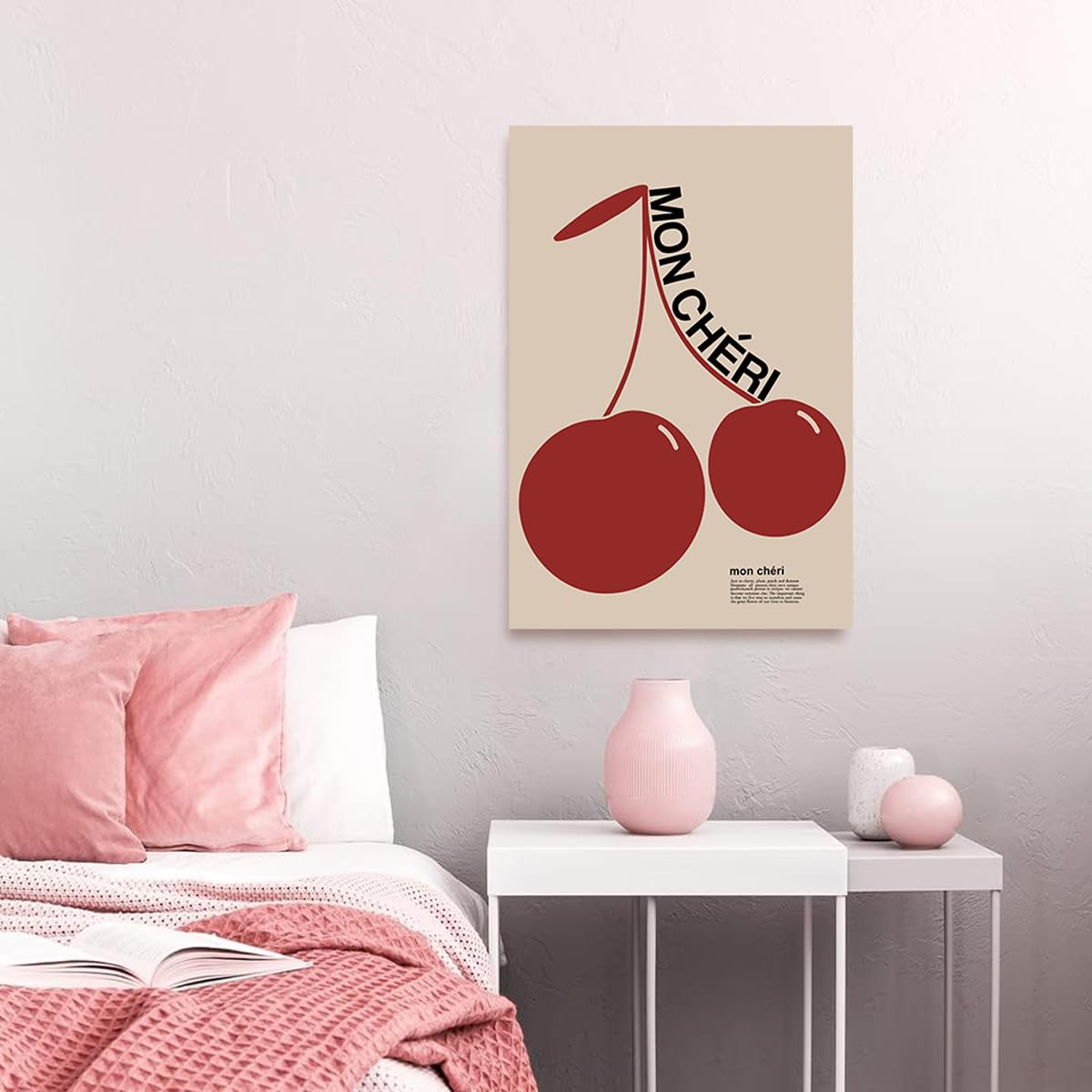 Trendy Red Cherry Canvas Wall Art â€?Preppy Aesthetic Poster for Living Room Decor, 16x24 Inch Unframed