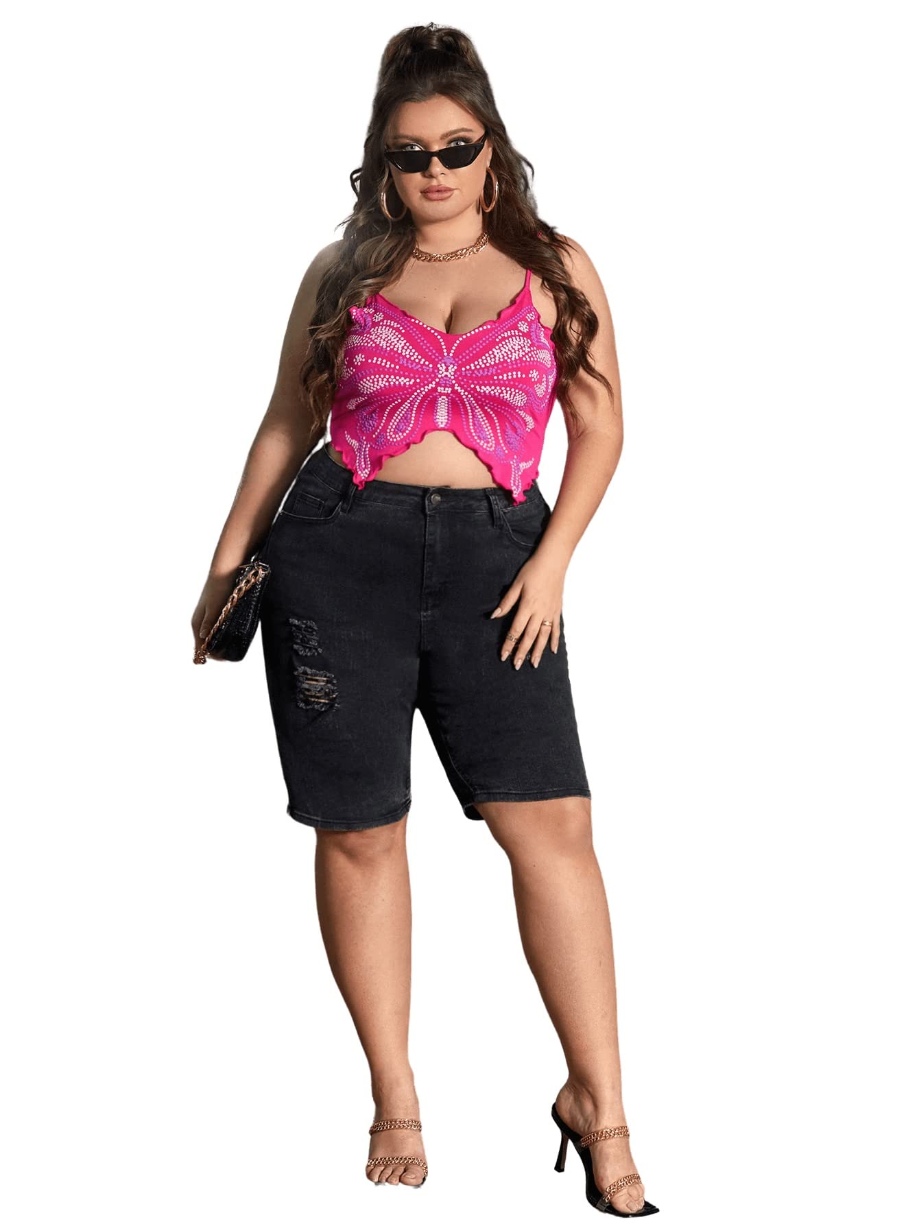 Women's Plus Size Graphic Print Spaghetti Strap Crop Cami Tank Top