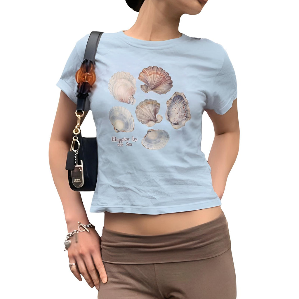 Women Y2k Graphic Baby Tee Cute Aesthetic Shirt Short Sleeve Crew Neck Tshirt 00s Retro Crop Top Coquette Streetwear