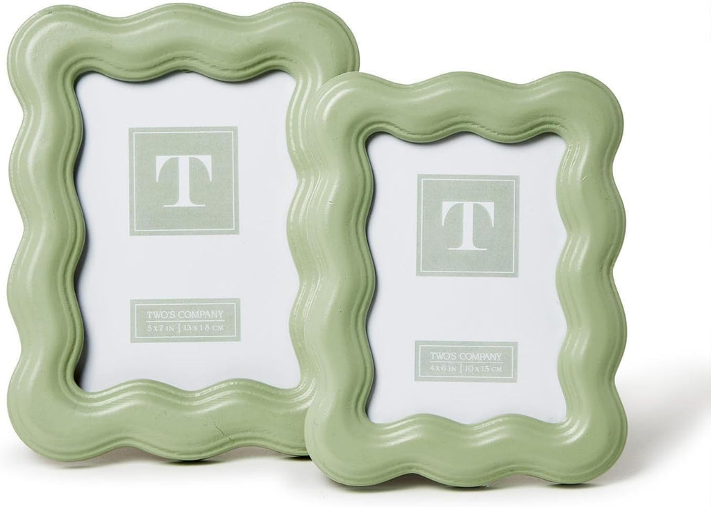 Wavy Wood Photo Frames, Sage Green, Set of 2