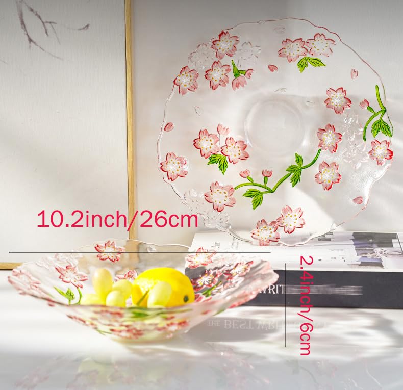 Hand Painted Colorful Glass Fruit Bowl Large Decorative Crystal Pink Bowl 10.2"