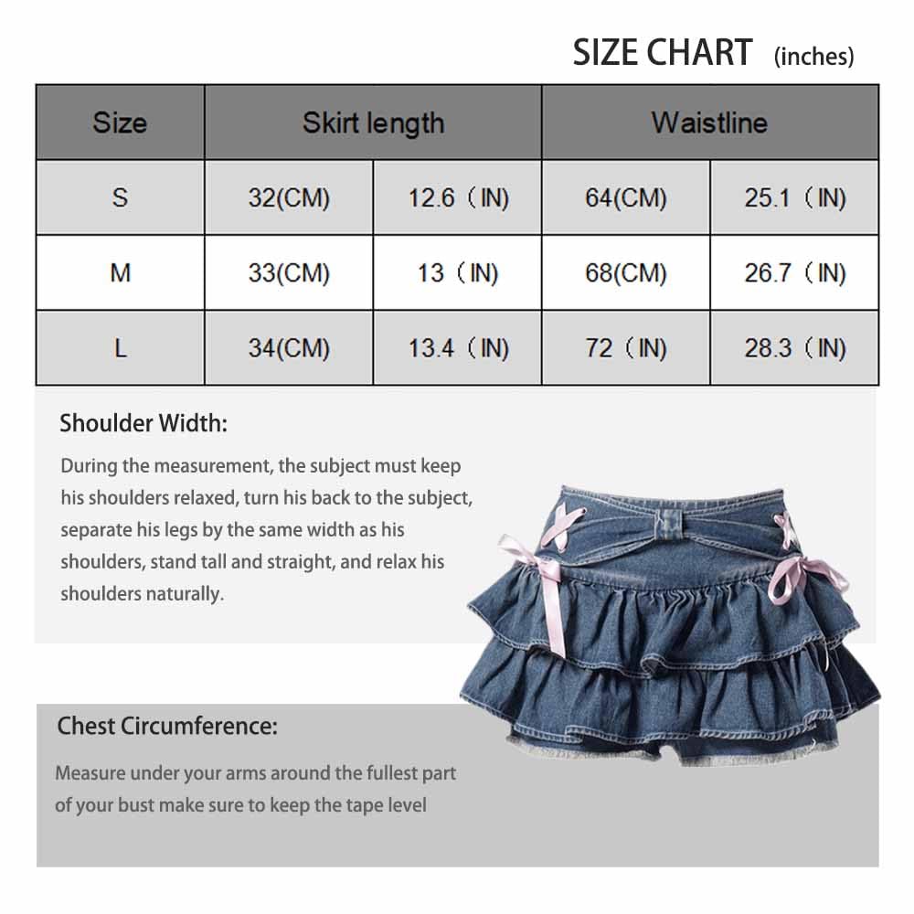Y2K Women's Bow Low Waist Retro Pleated Skirt with Adjustable Waist A-line Mini Denim Skirt