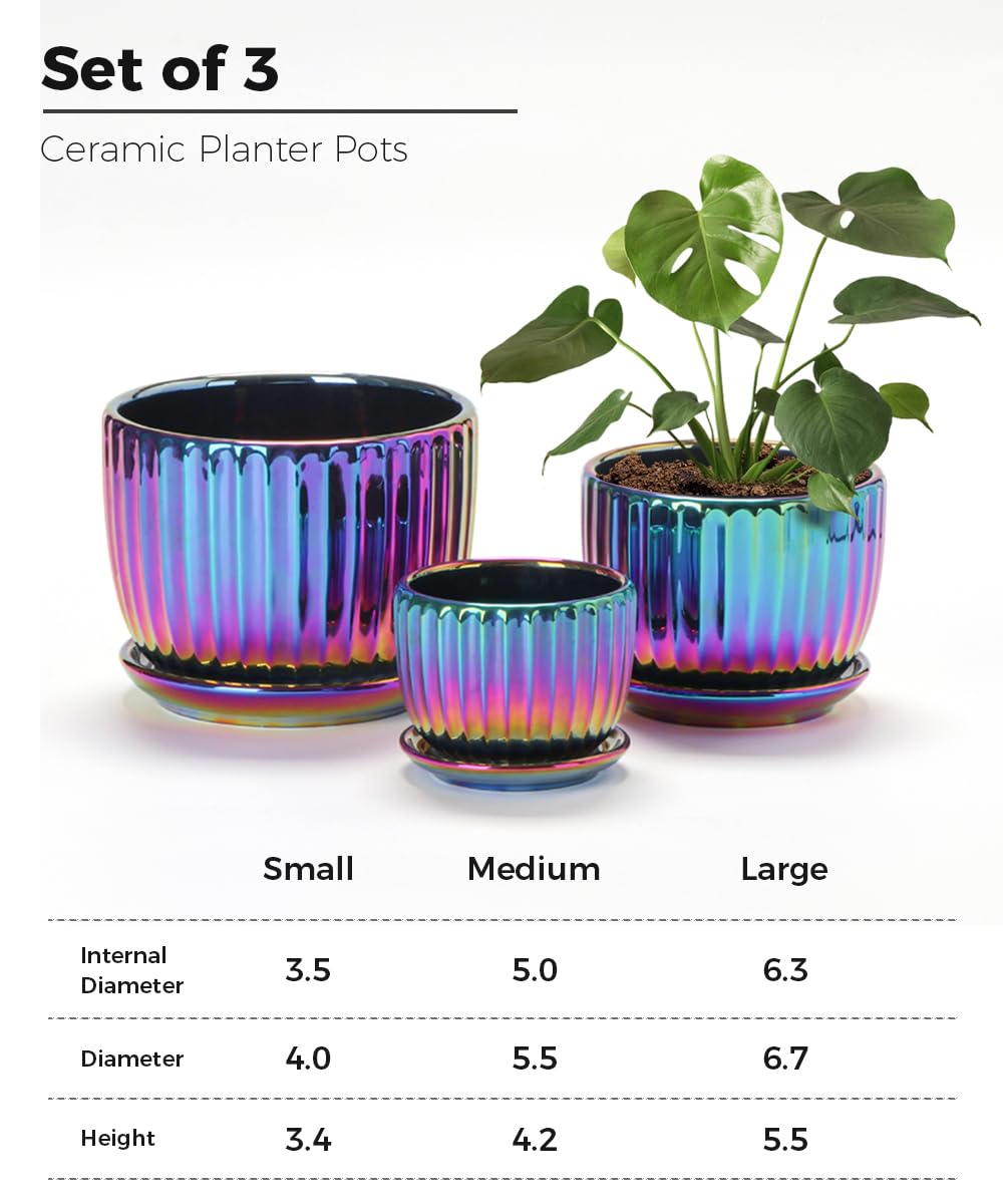 Ceramic Flower Pots, 4"+5"+6" Inch Small Glazed Succulent Planters with Drainage Hole, Modern Indoor Decorative Plant Pots Set of 3,Garden Pots with Saucer