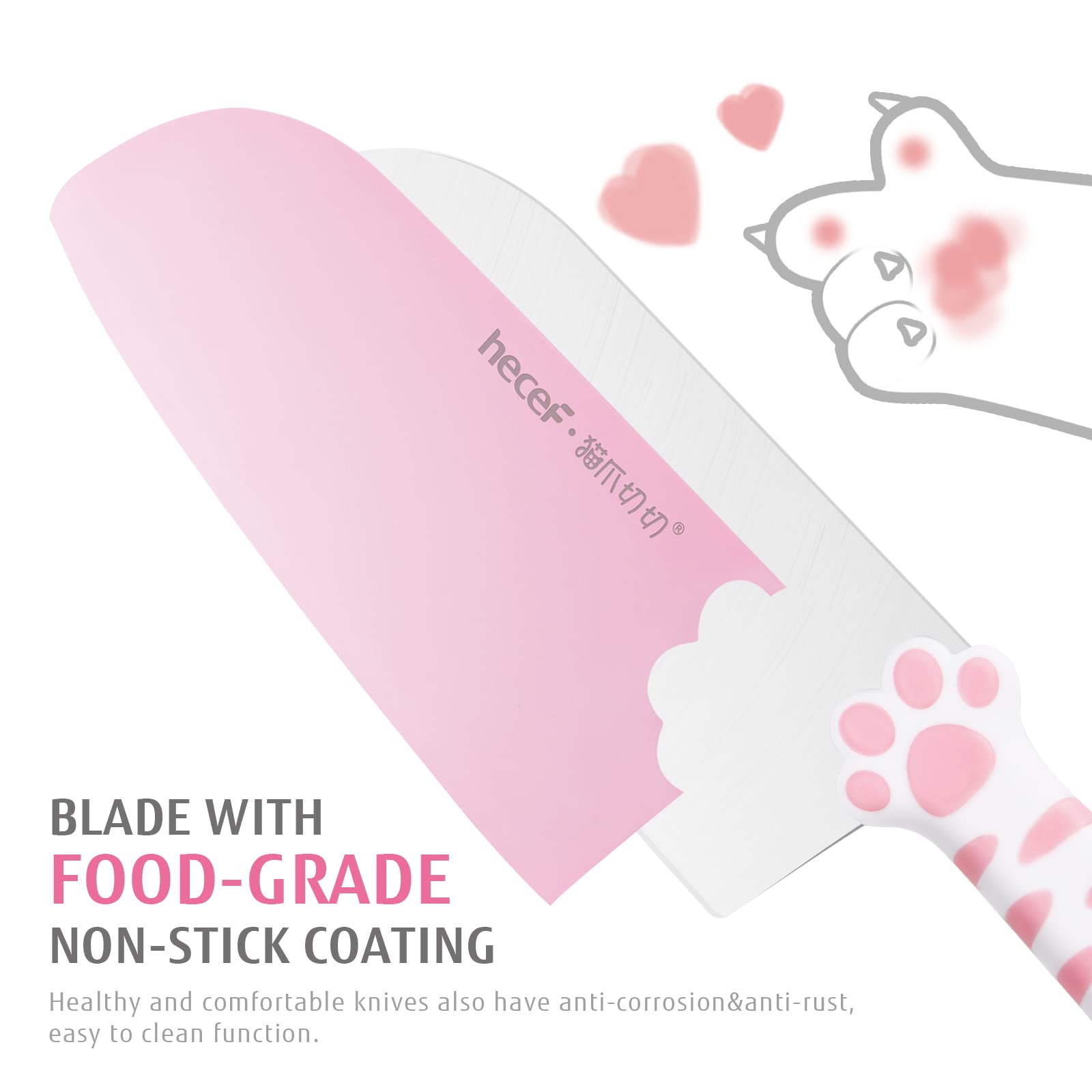 Cute Kitchen Knife Set, Dishwasher Safe, 5-piece Non-Stcik Knives Set with Detachable Block and Scissors,Sharp for Chopping, Slicing, Dicing and Cutting