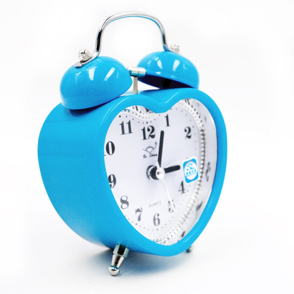Cute Heart Shapes Twin Bell Loud Alarm Clock Silent Analog Quartz Nightlight Tableclock Battery Operated for Kids, Seniors, Heavy Sleepers, Decorations for Bedroom, Living Room 3 Inches