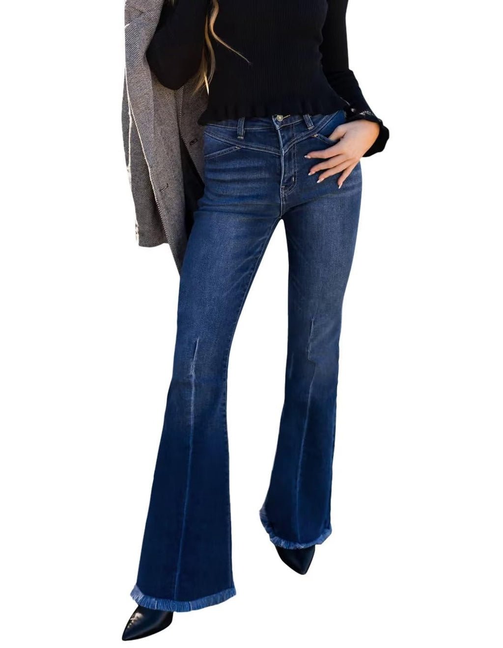 Women High Waisted Bell Bottom Flare Jeans Wide Leg