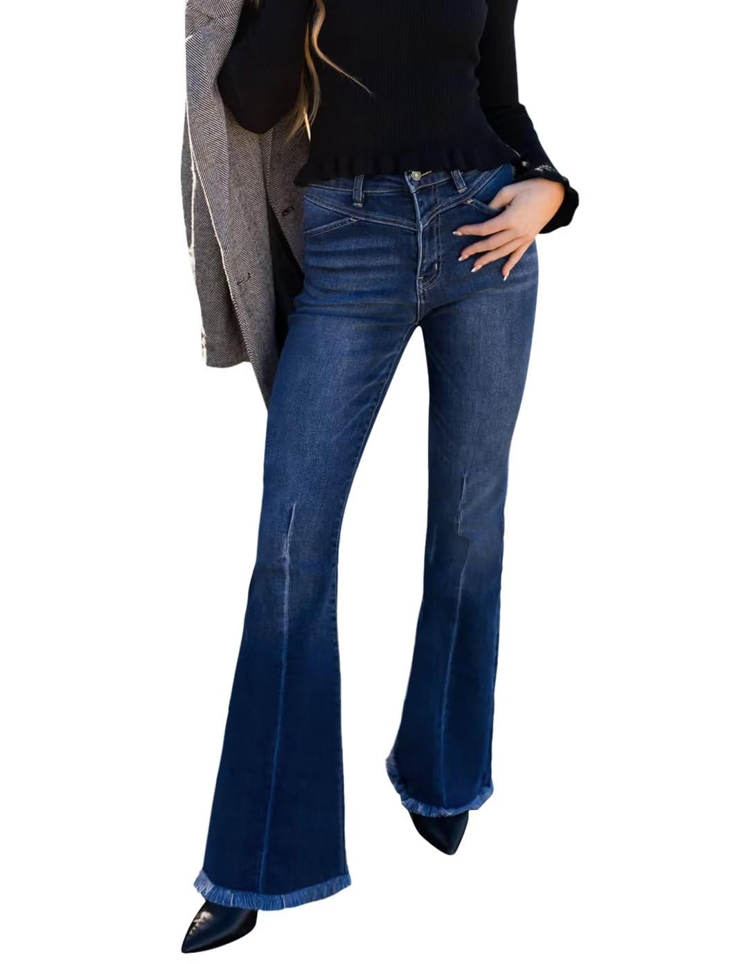 Women High Waisted Bell Bottom Flare Jeans Wide Leg