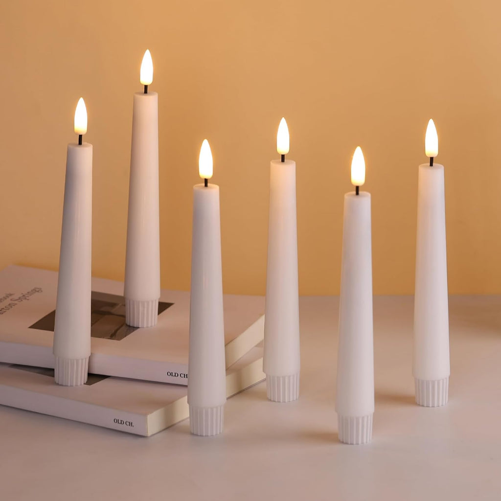 Short Flameless Taper Candles with Remote, Flickering Battery LED Wax Candlesticks Set of 6