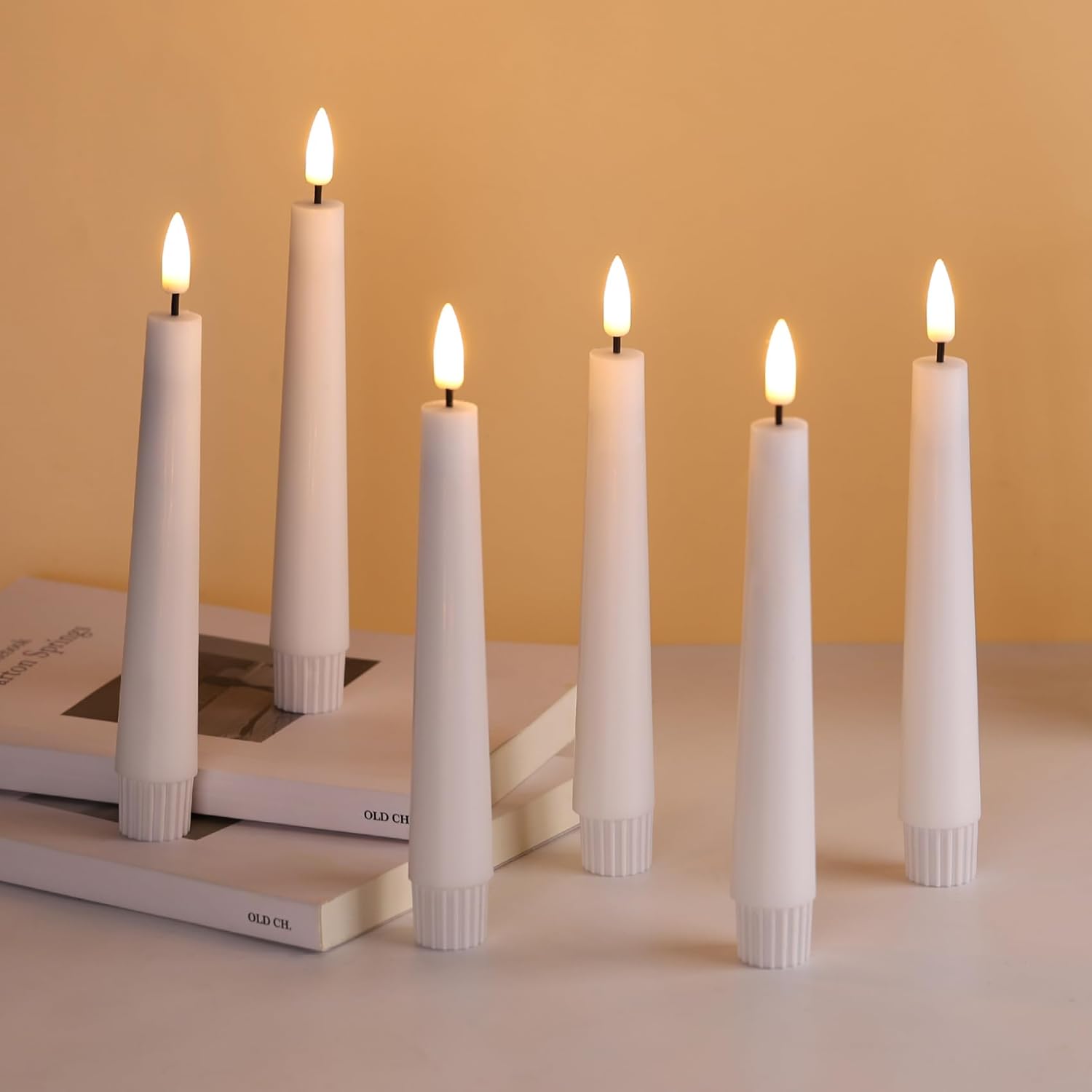 Short Flameless Taper Candles with Remote, Flickering Battery LED Wax Candlesticks Set of 6