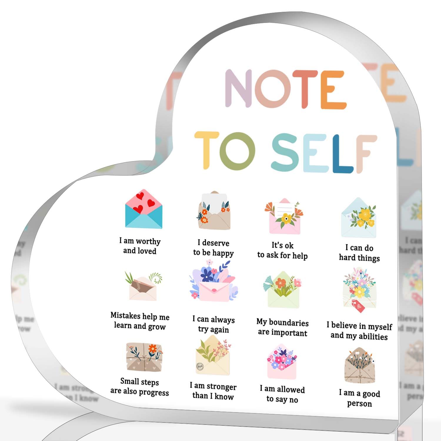 Note to Self Motivational Acrylic Heart Decor