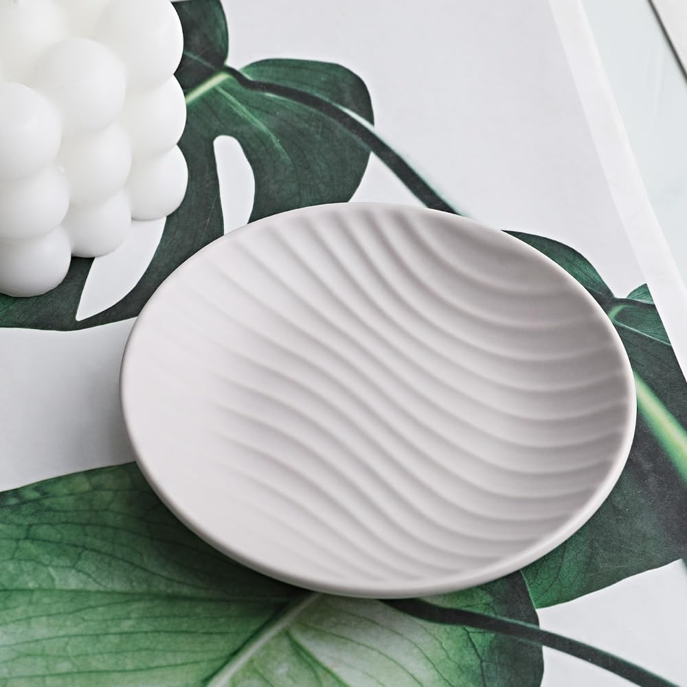 Chic Round Soap Dish, Modern Minimalist Striped Design Ceramic Tray