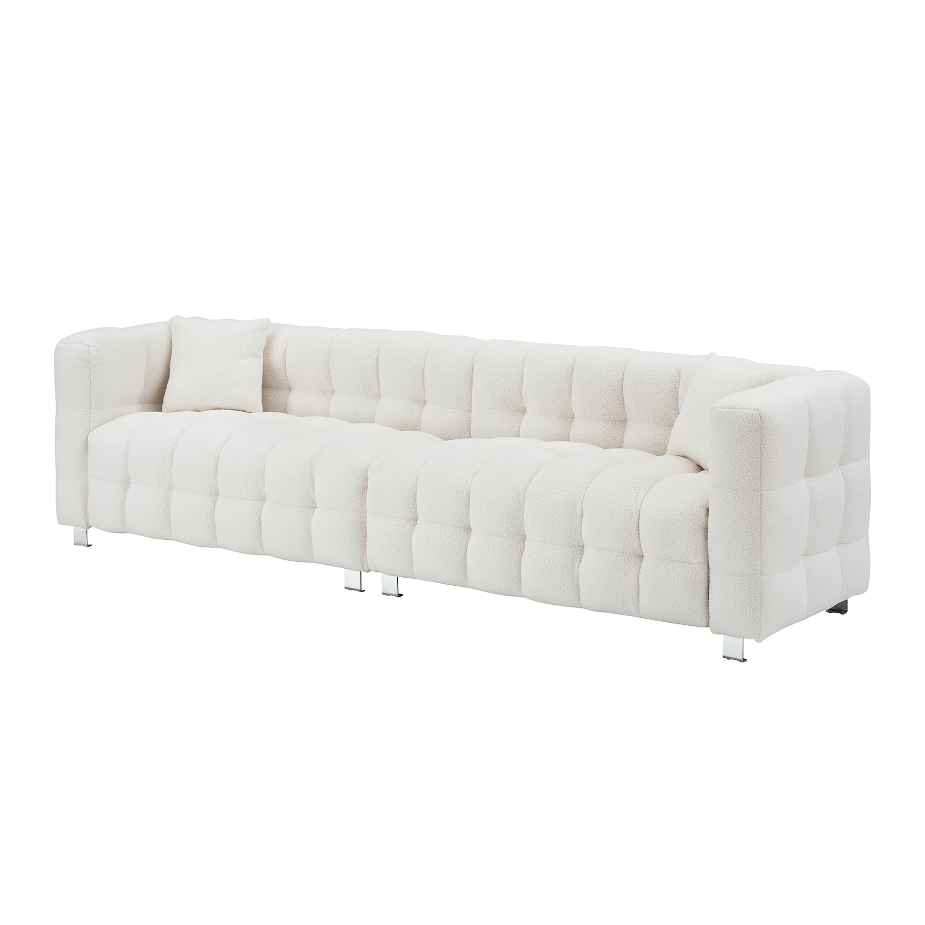 Modern Sofa Couch with Metal Legs Upholstered Tufted 3 Seater Couch with 2 Pillows Decor