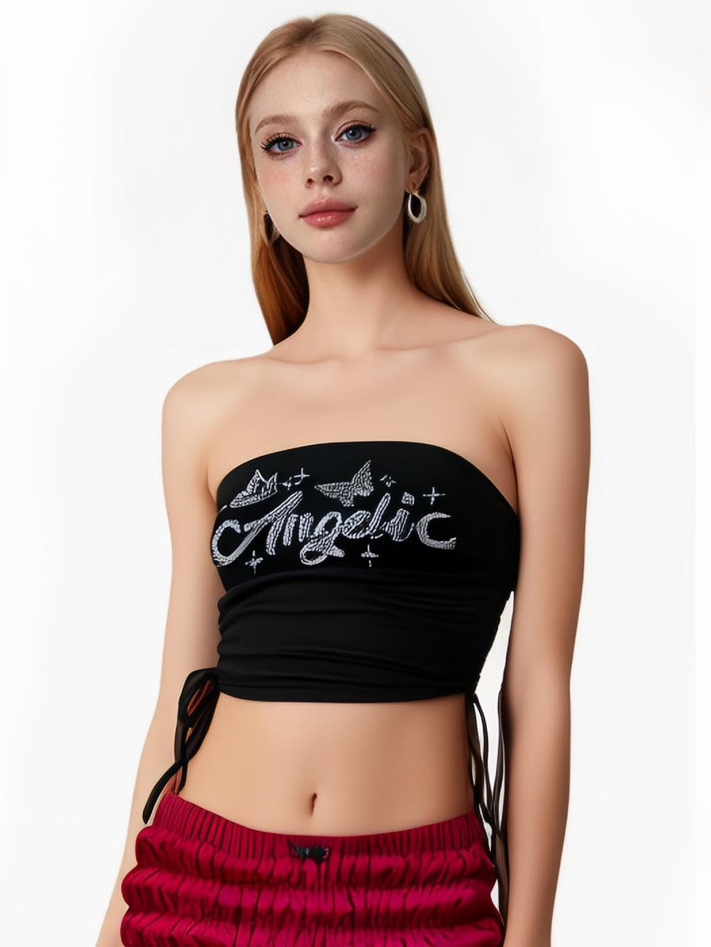 Women's Y2K Tube Tops Rhinestone Strapless Sleeveless Graphic Crop Tops