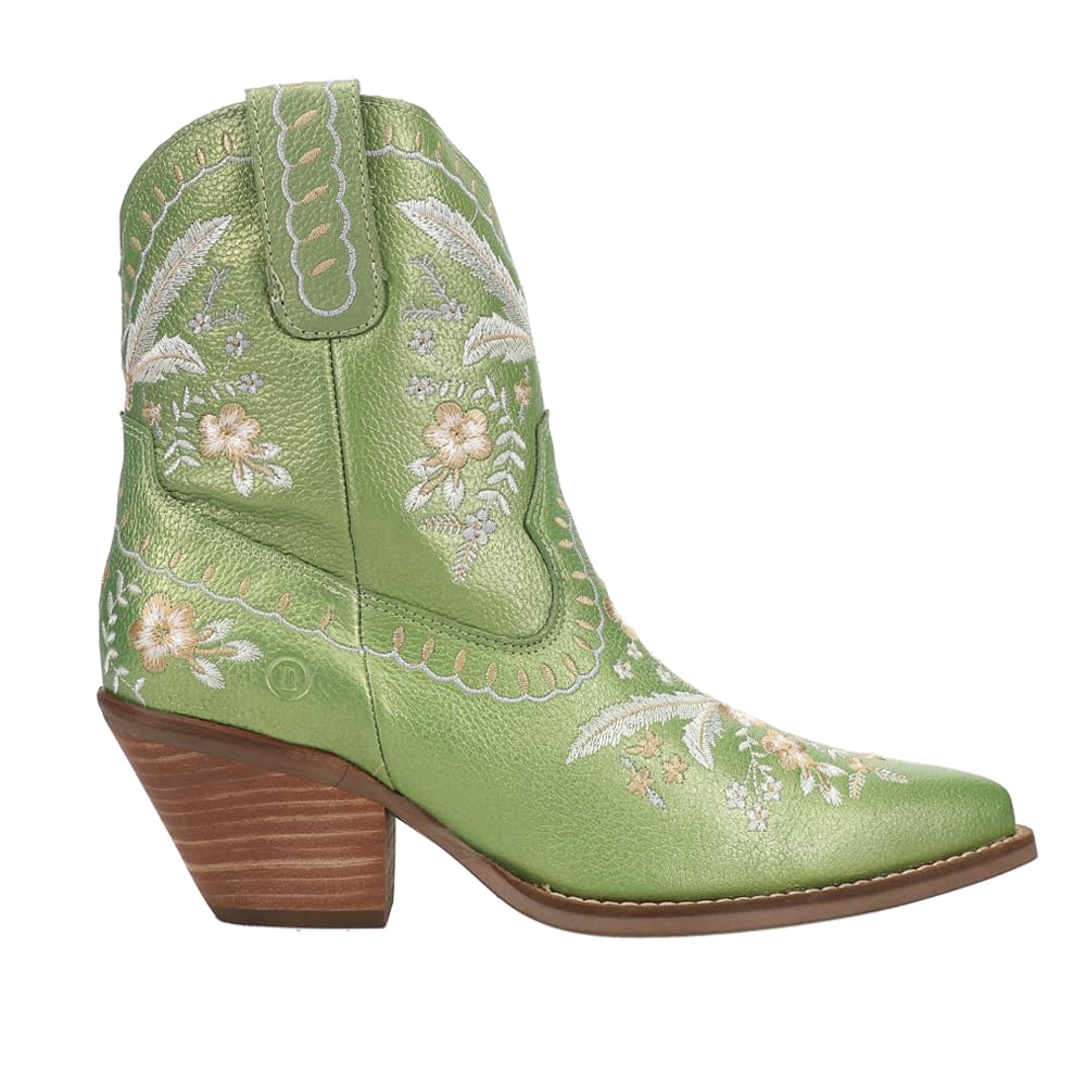 Womens Primrose Metallic Embroidered Floral Snip Toe Casual Boots Ankle Mid Heel 2-3"