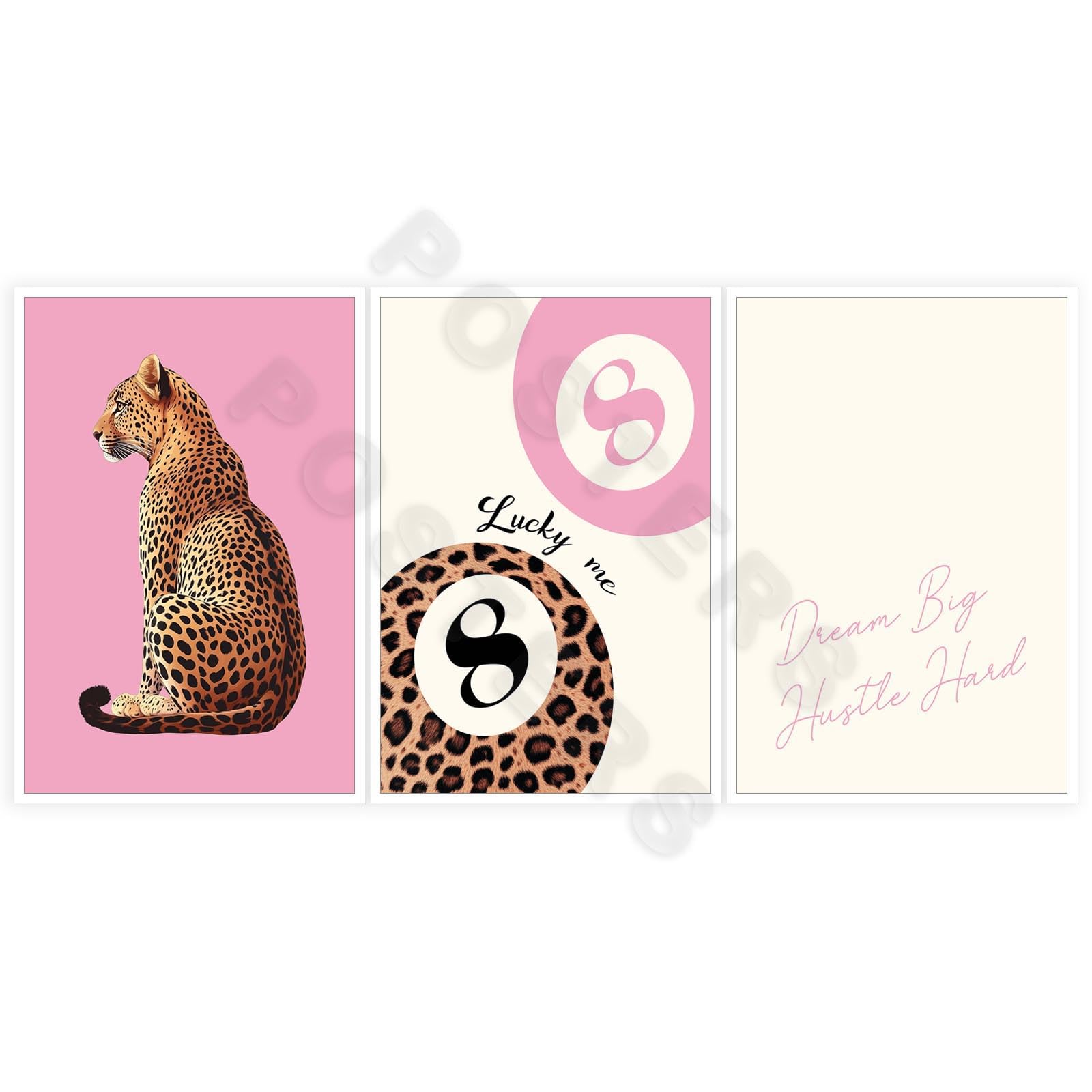 Pink Set of 3 Leopard Wall Art Prints Trendy Girly Cheetah Print Poster for Home Decor 16X24 in Unframed