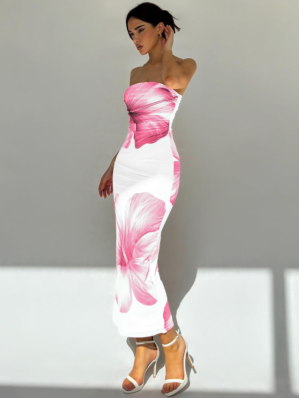 Women's Floral Strapless Bodycon Maxi Dress Summer Tube Top Dresses