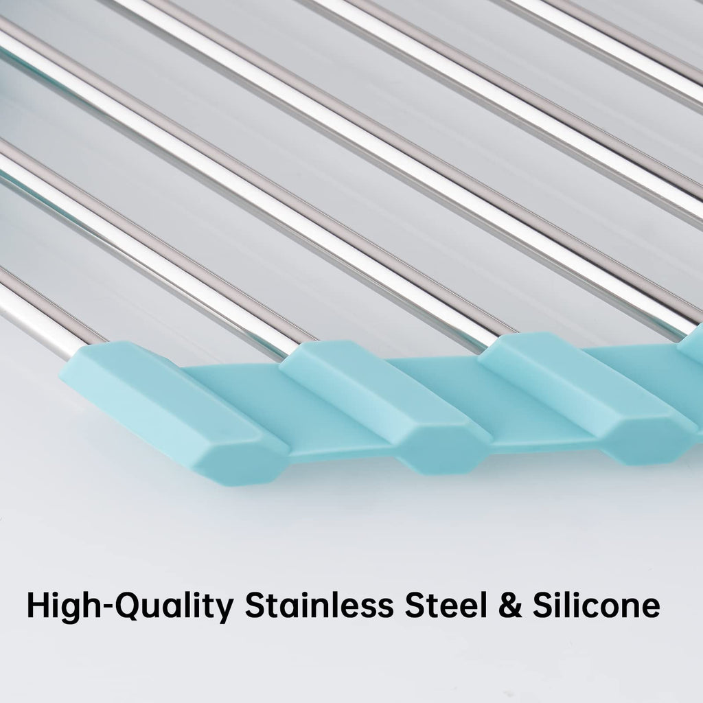 Triangle Foldable Dish Drying Rack, Small Roll-Up - Stainless Steel Over Sink Drainer for Kitchen Sink Corner, Rustproof