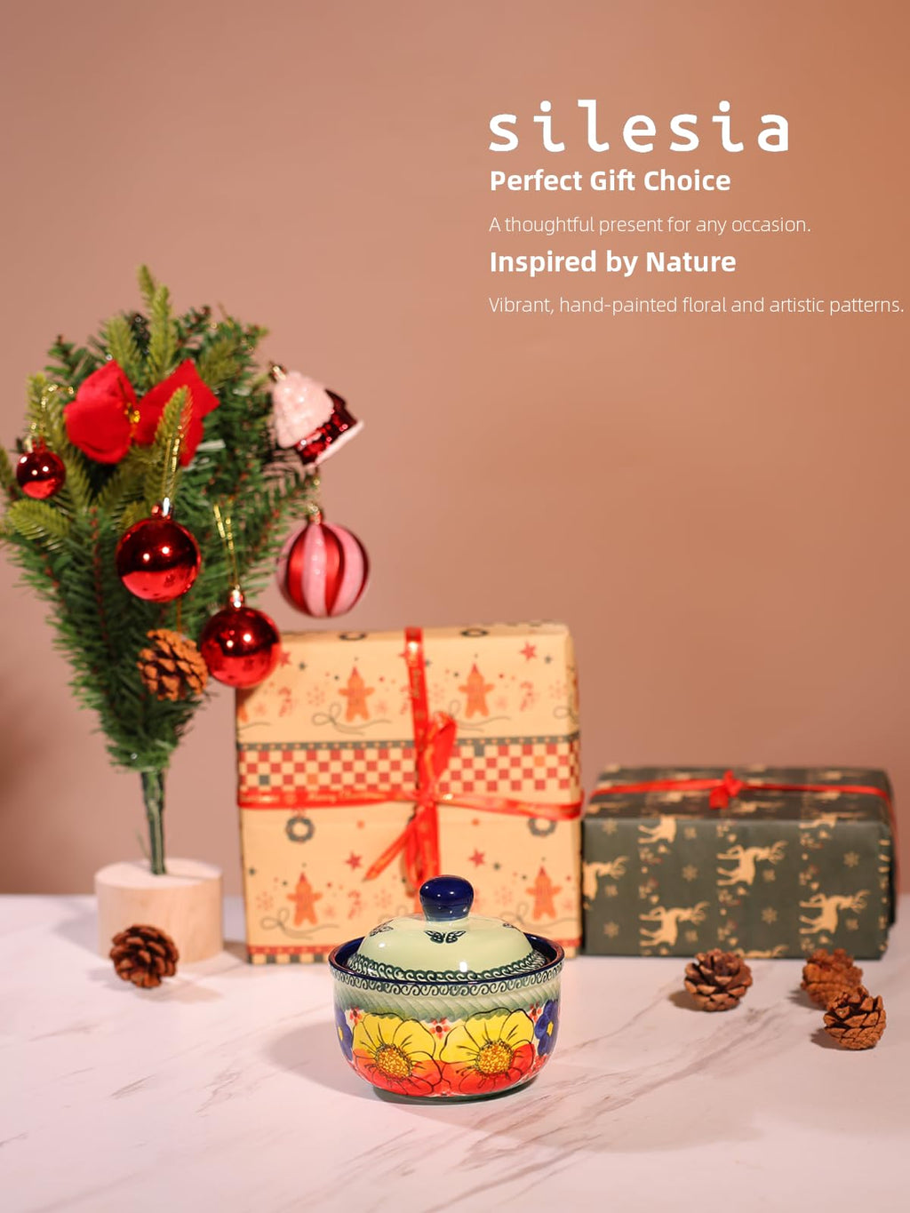 Handmade Sugar Bowl with Lid and Spoon, 10 Ounce Ceramic Hand-Painted Sugar Jar for Kitchen Oven, Dishwasher & Microwave Safe, Glazed