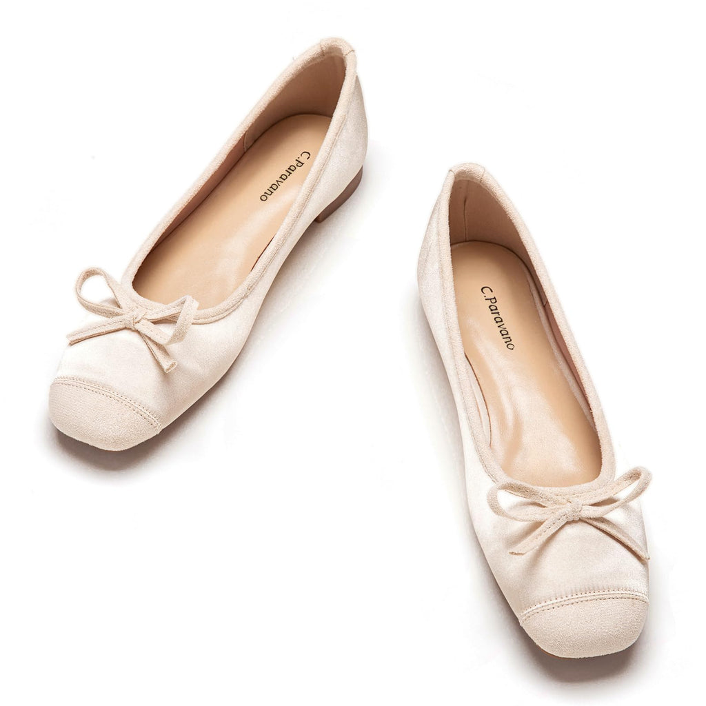 Women's Flats with Bowknot Casual Slip On Dress Shoes | Comfortable Square Toe Shoes