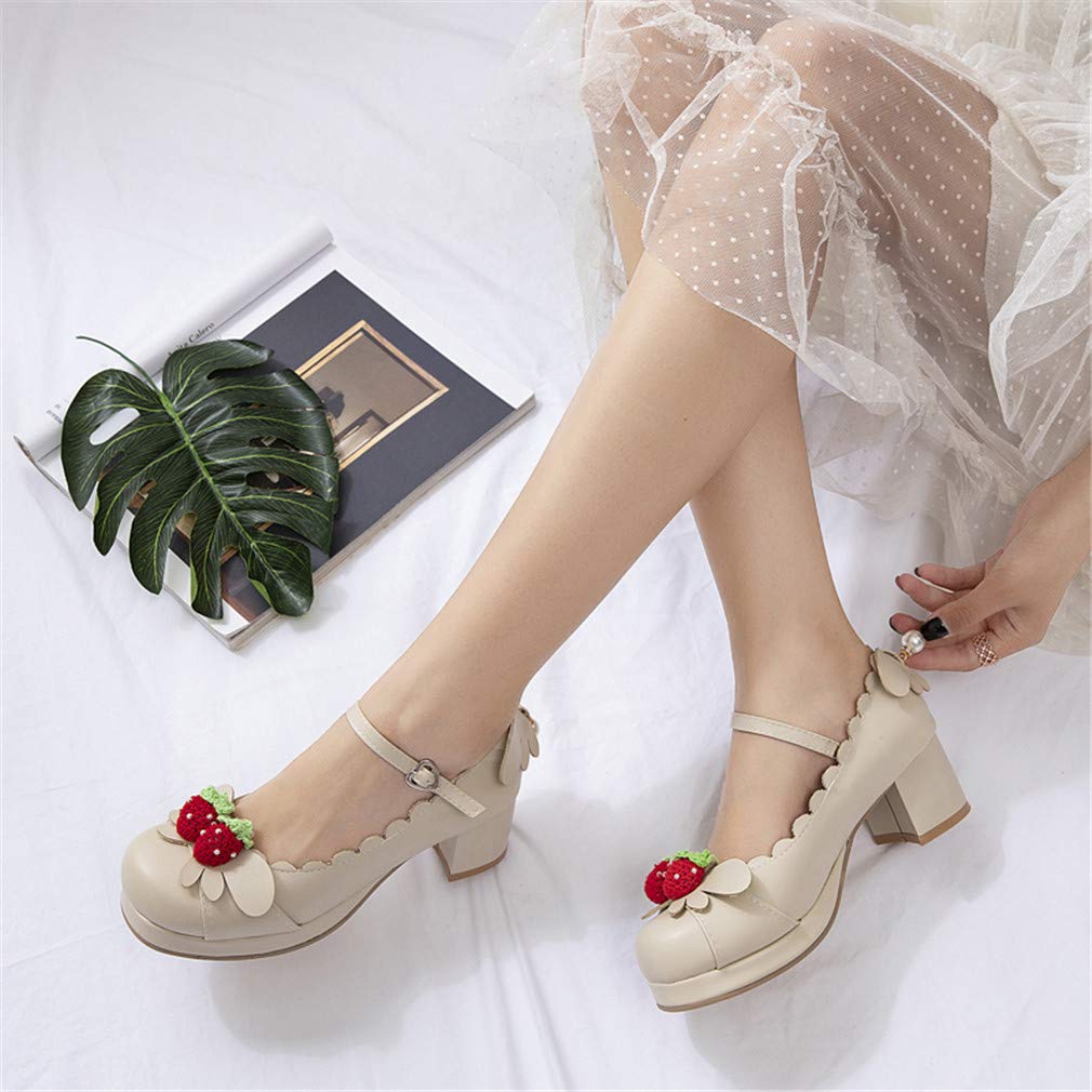Women's Cute Lolita Cosplay Shoes Mid Chunky Heel Mary Jane Pumps