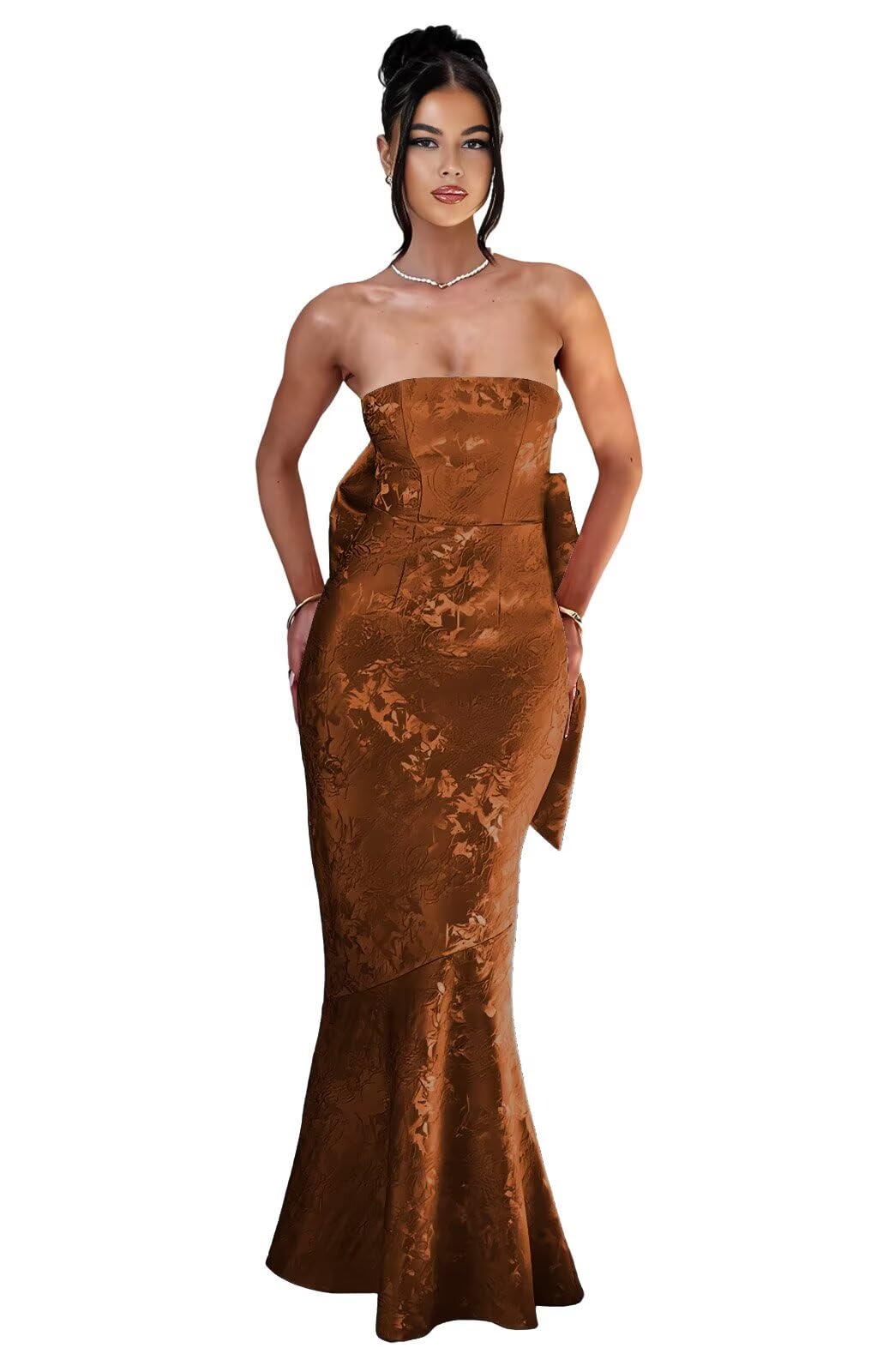 Strapless with Bow 3D Flower Mermaid Long Ball Gown Formal Dress