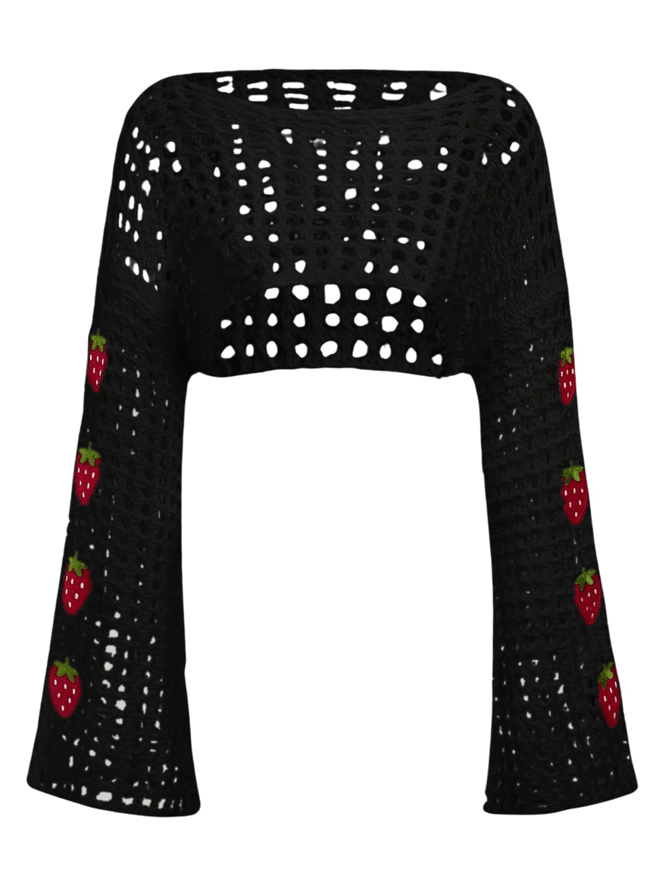 Women's Crochet Hollow Out Y2k Long Sleeve Cropped Knit Sweater Top