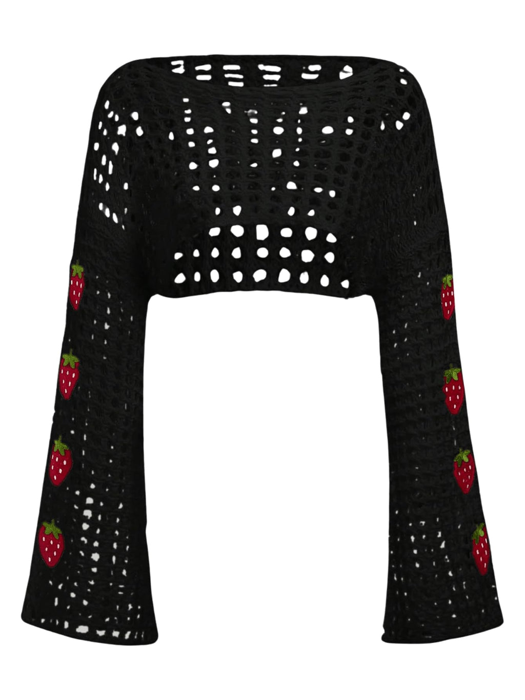 Women's Crochet Hollow Out Y2k Long Sleeve Cropped Knit Sweater Top