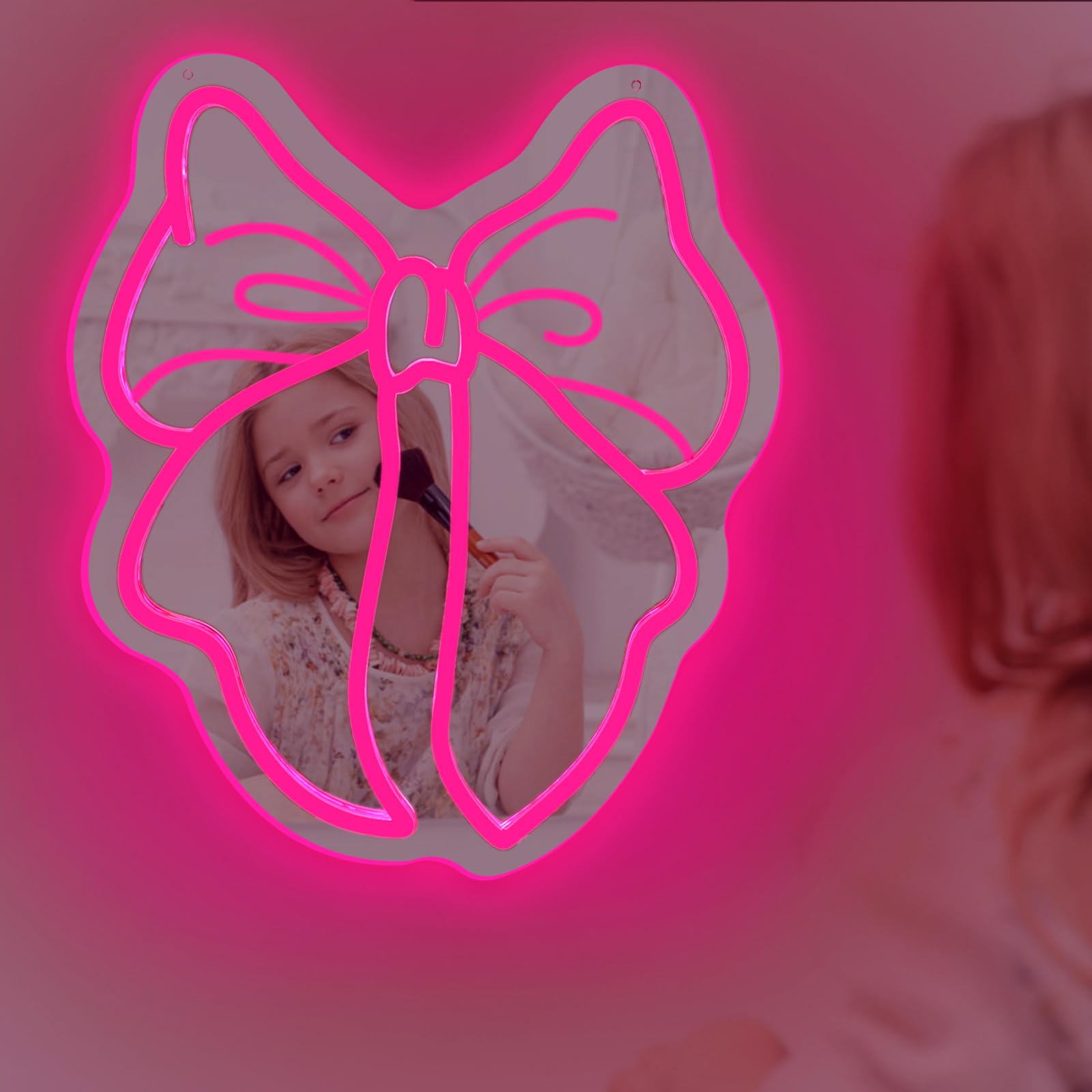 Neon Bow Mirror Sign Wall Decor