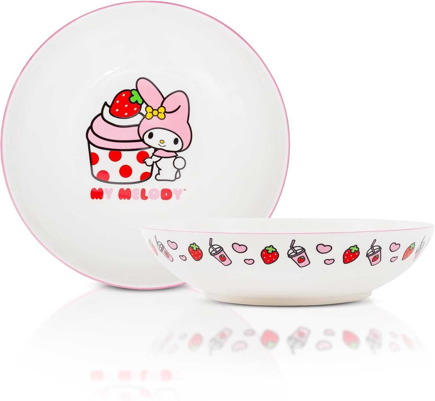Sanrio My Melody Cupcake 9-Inch Large Ceramic Coupe Dinner Bowl For Serving Pasta, Salad, Cereal