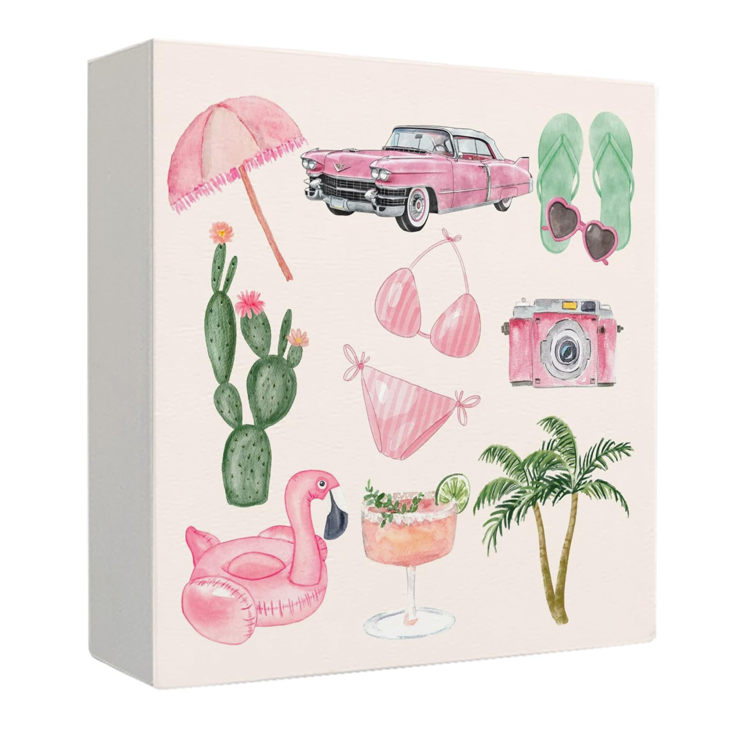 Coquette Pink Bow Champagne Wooden Box Sign, 5x5 Inch