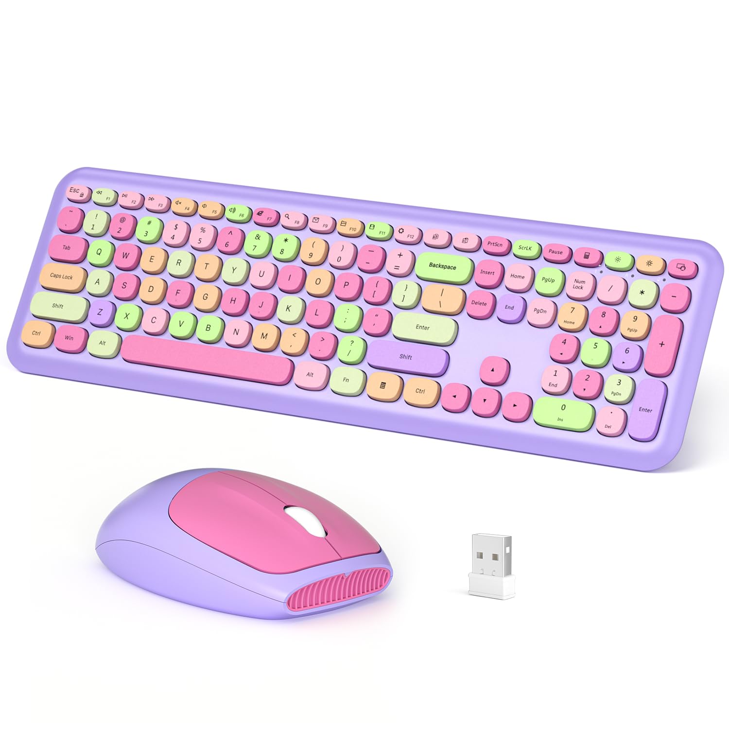Wireless Keyboard and Mouse Combo, Full-Sized Typewriter Keyboards, Cute Cat Shaped Wireless Mouse, USB Plug and Play for Windows, Computer, PC, Laptop, Desktop