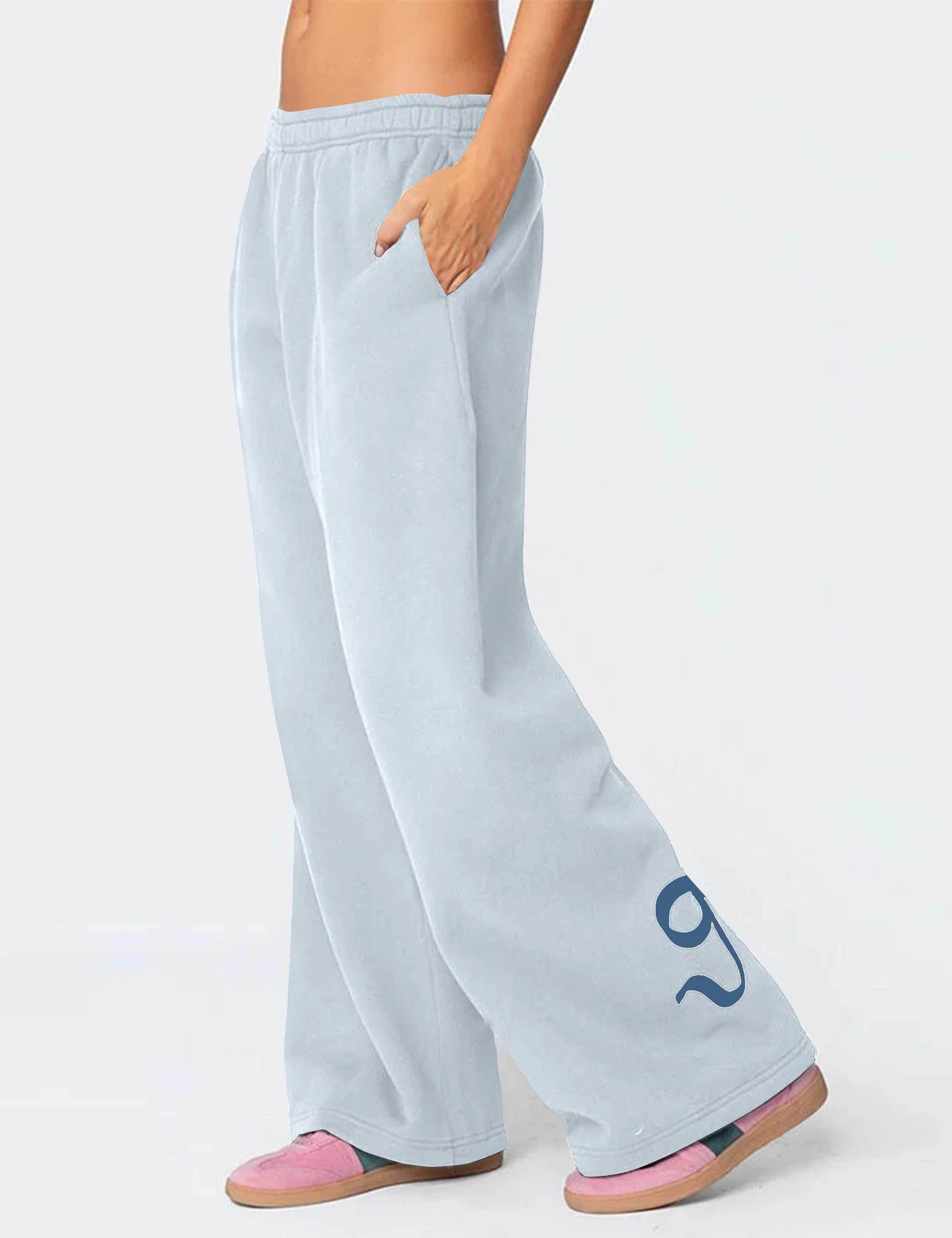 Women's Wide-Leg Sweatpants â€?Straight Leg, Graphic Bow Print, Elastic Waistband, Lounge Joggers with Pockets