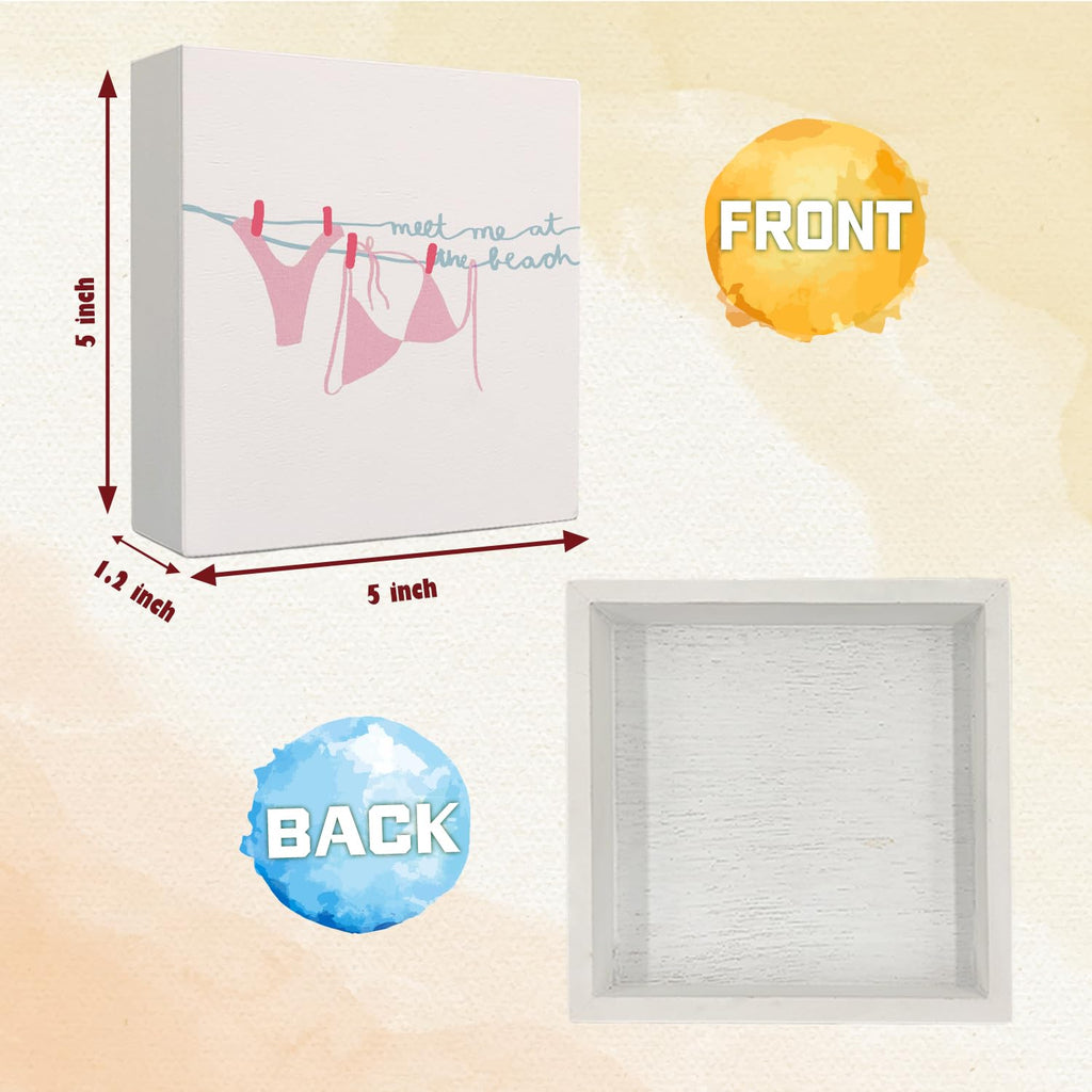 Coquette Pink Bow Champagne Wooden Box Sign, 5x5 Inch