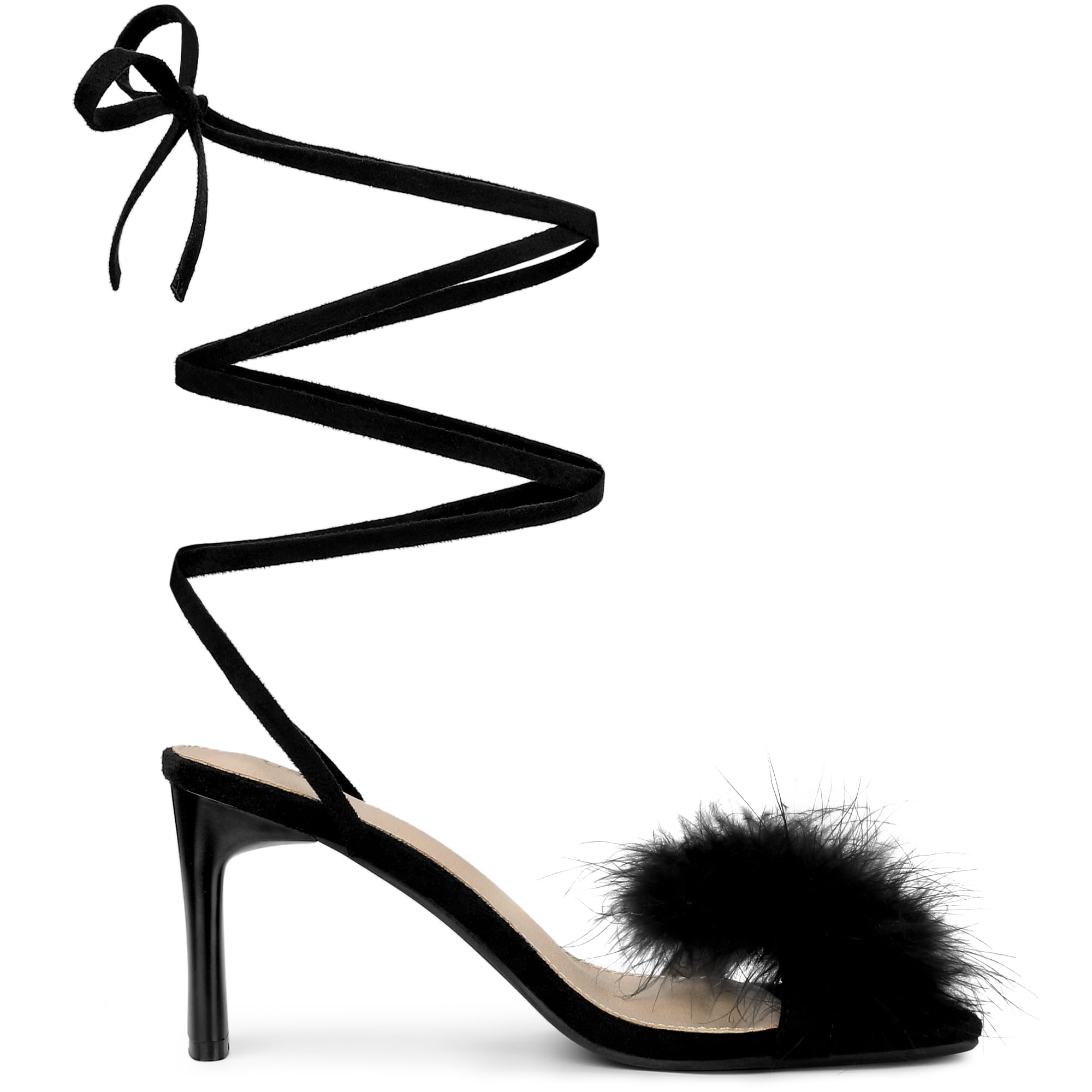 Women's Faux Fur Slingback Block Heels Lace Up Sandals