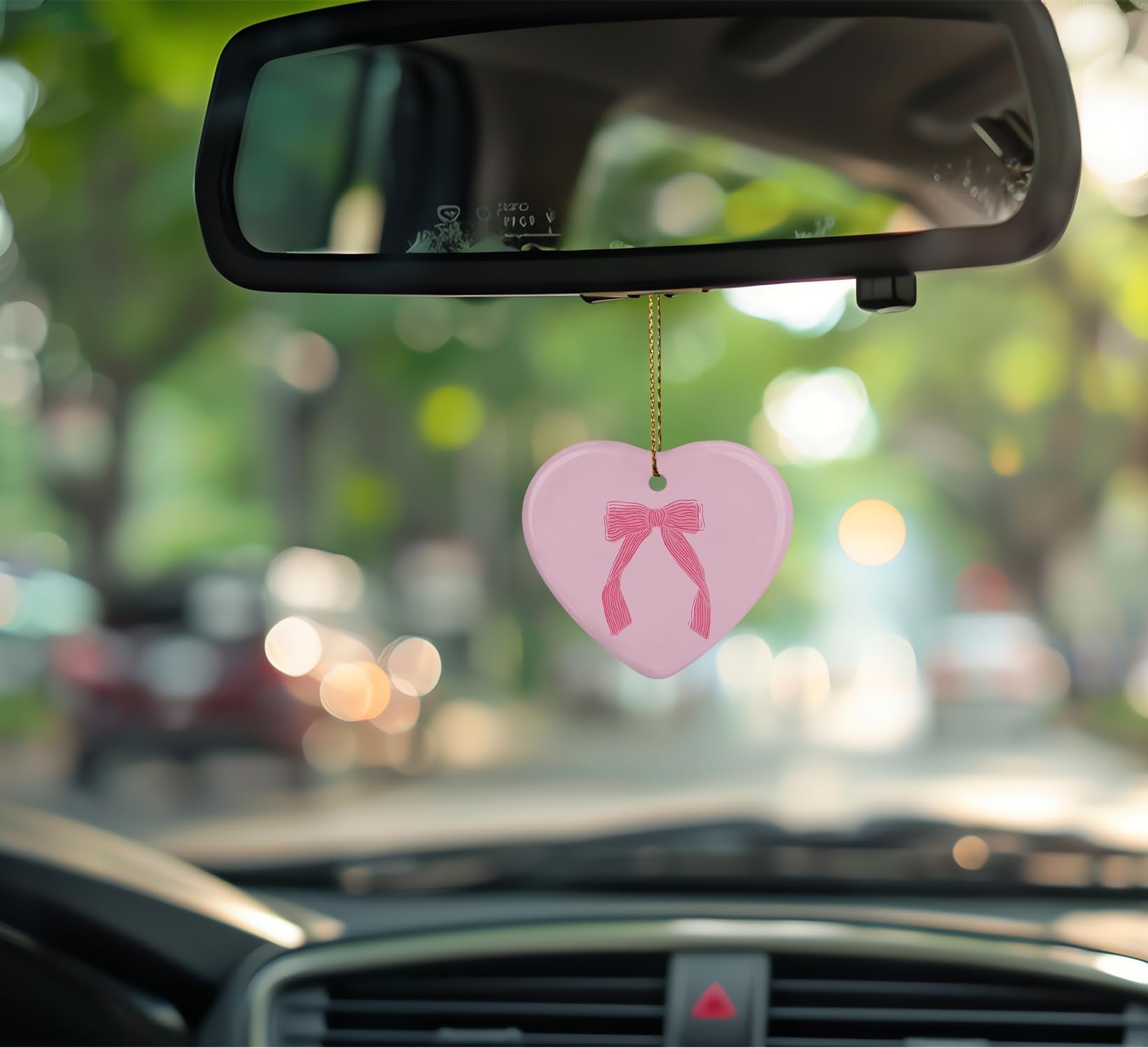 Coquette Trendy Pink Bow Ornament, Keepsake Sign for Decoration, Ceramic Heart